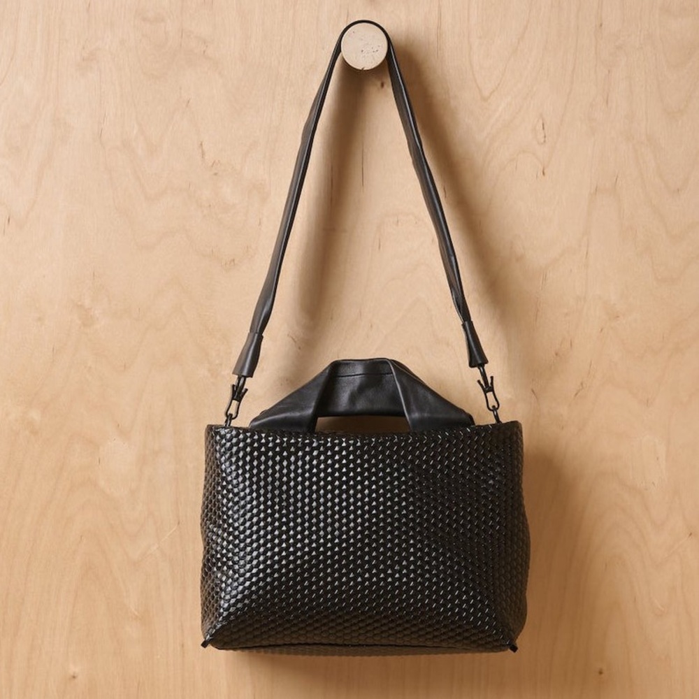 Daniella Lehavi Alexa Medium Satchel 3D Leather Black Crossbody Tote Bag Purse